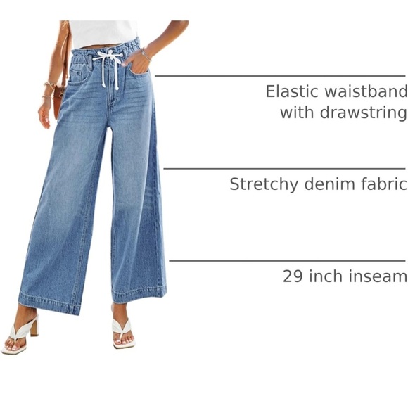 Wide Leg Jeans Stretch High Wasited Elastic Waist Bell Bottom Baggy Pants Size M - Picture 3 of 7